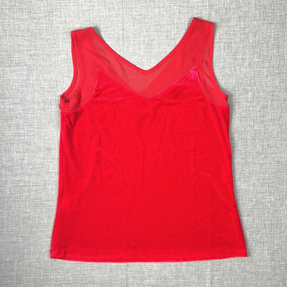 INC Red Velvet And Sheer Trim VNeck Tank Top Size Petite XS - Picture 6 of 6